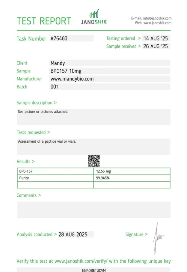 BPC-157 10 mg analytical report — original uploaded document