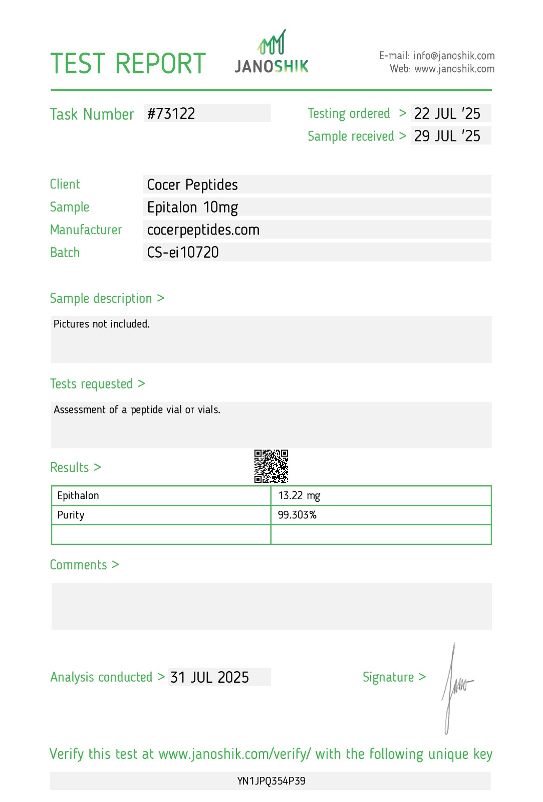 Epitalon 10 mg analytical report — original uploaded document