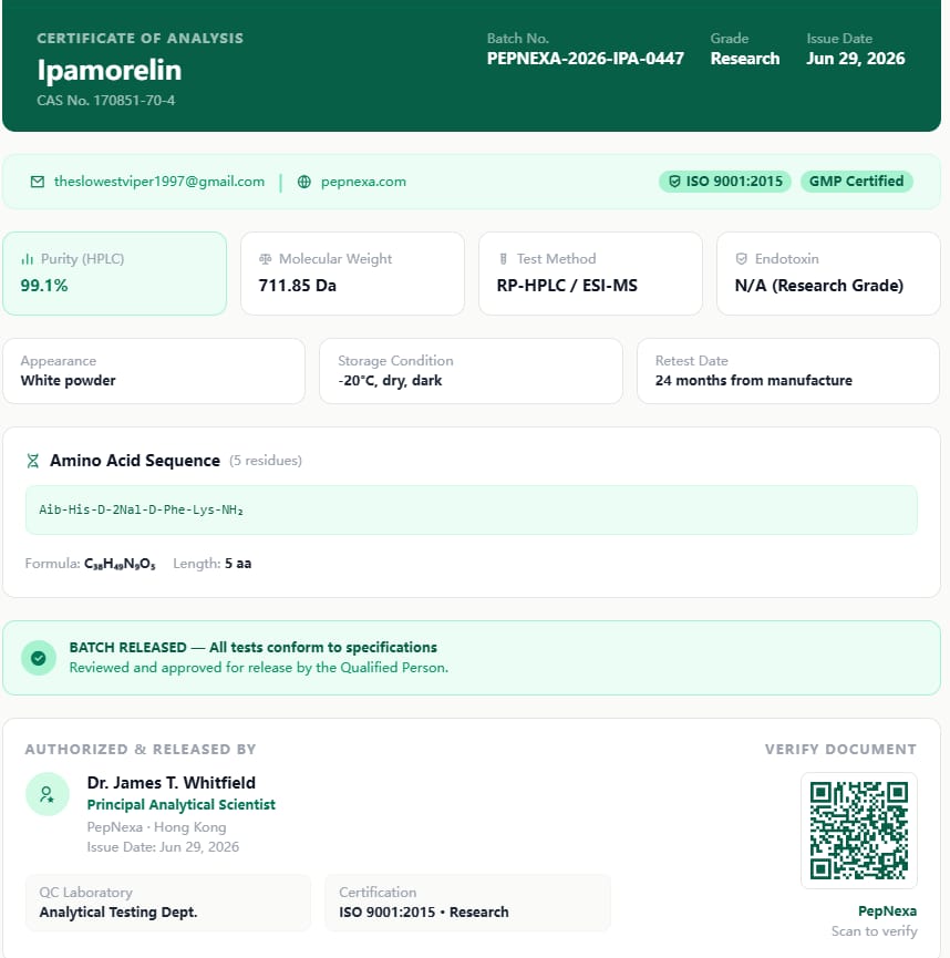 Ipamorelin supplier certificate — original uploaded document