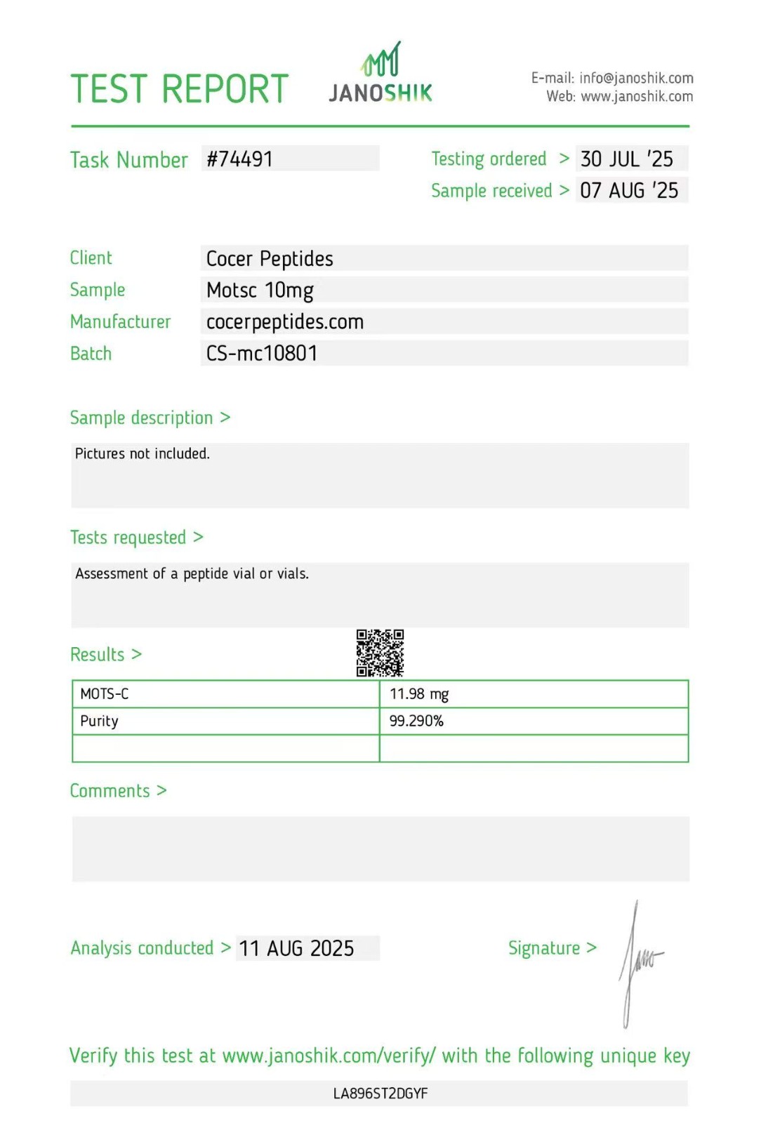 MOTS-c 10 mg analytical report — original uploaded document
