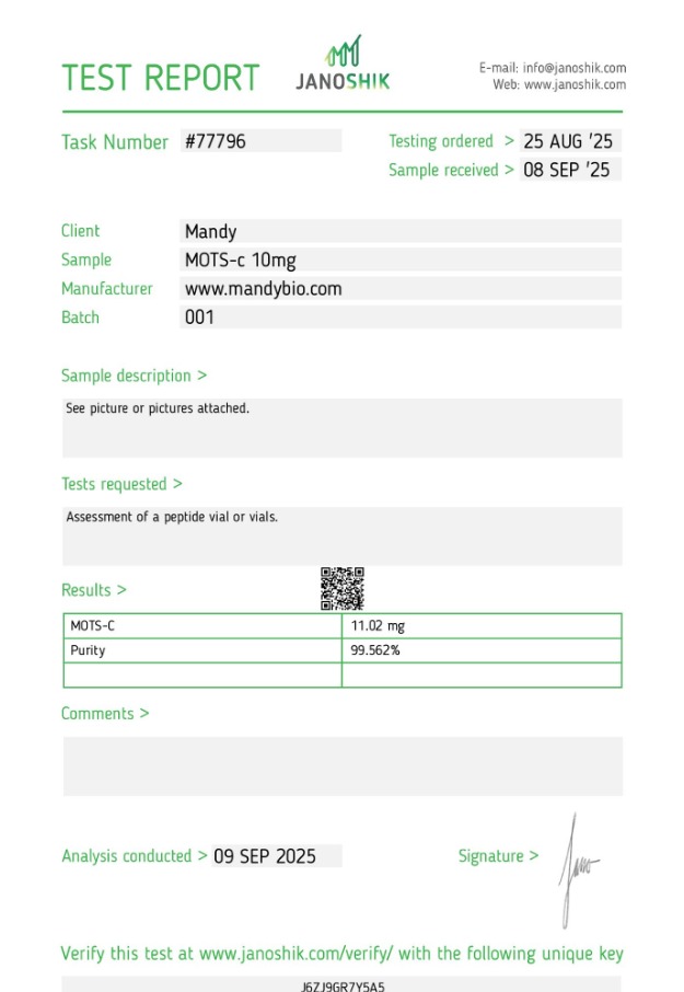 MOTS-c 10 mg analytical report — original uploaded document
