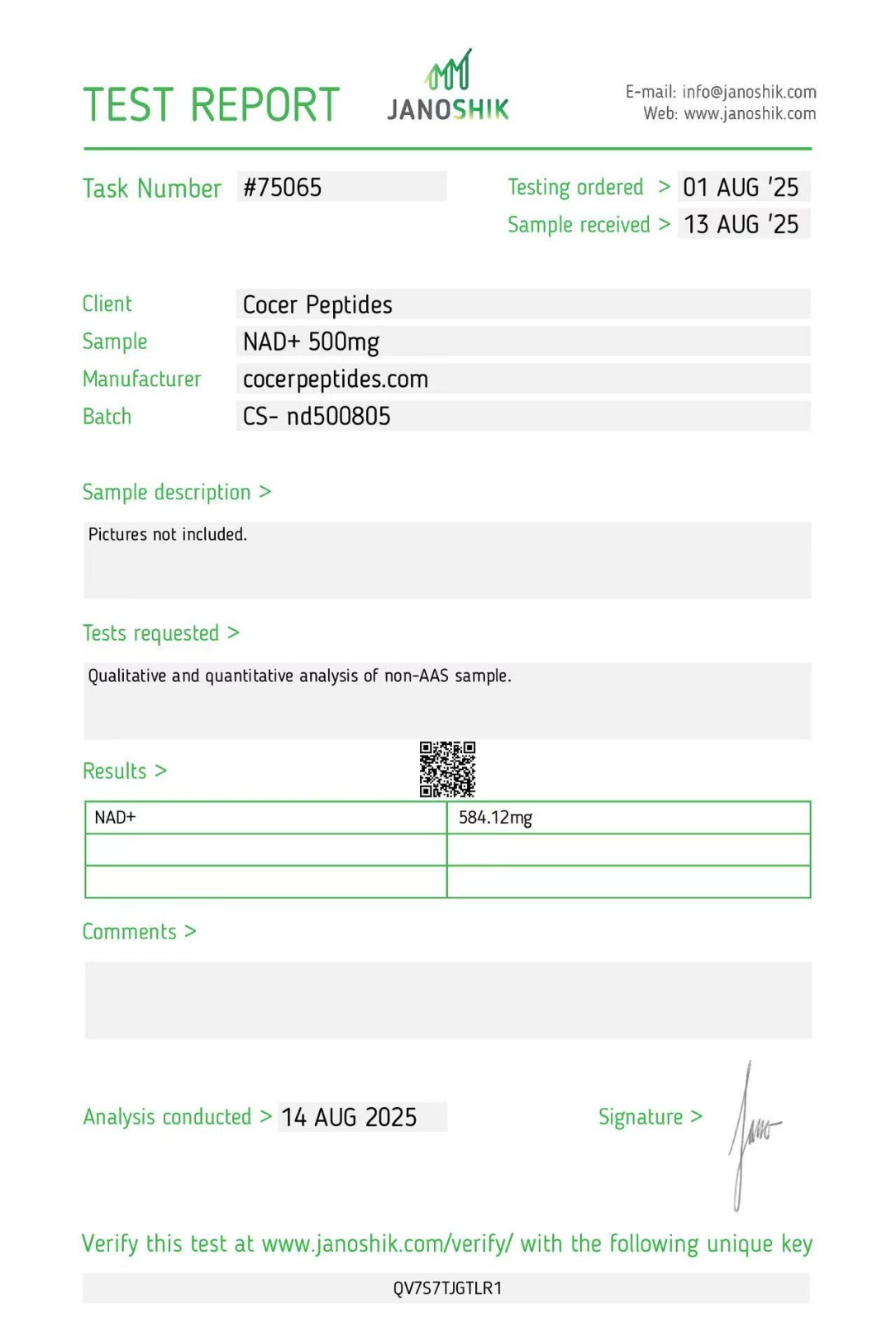 NAD+ 500 mg analytical report — original uploaded document